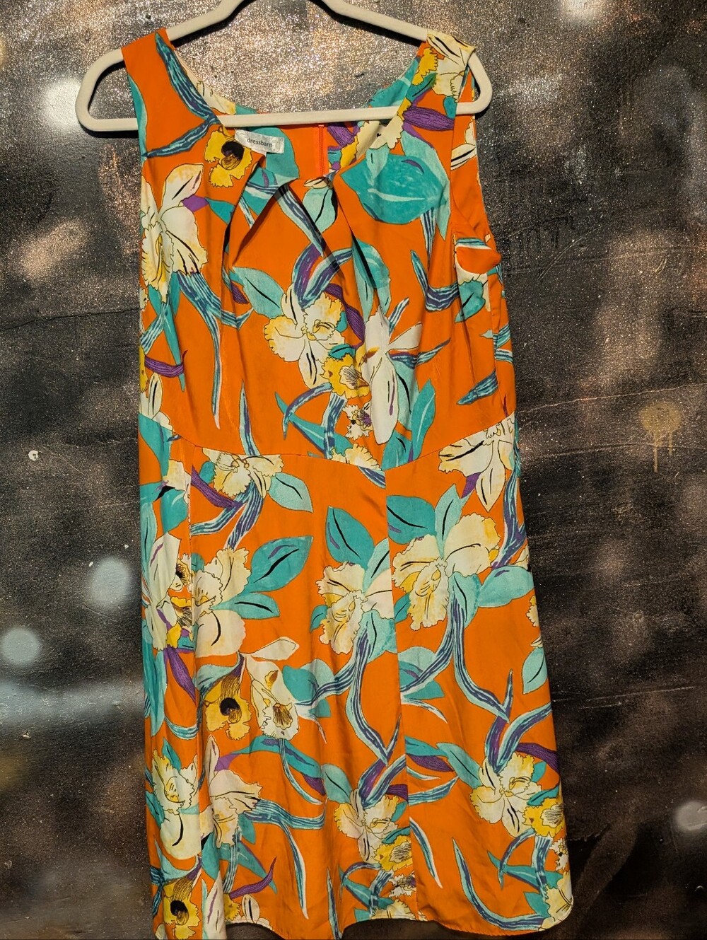 dressbarn Orange and Teal Floral Print Dress